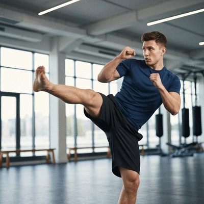 Person training kickboxing, dynamic pose