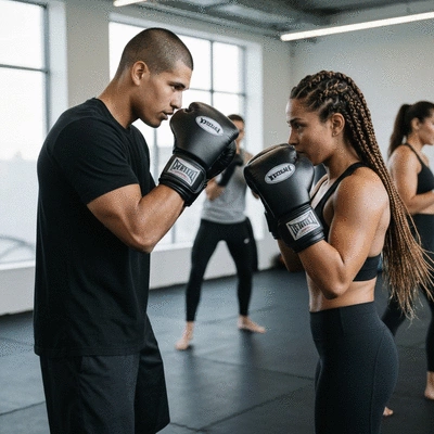 Diverse group of kickboxers training together