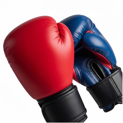 Close-up of a pair of high-quality kickboxing gloves on a clean background