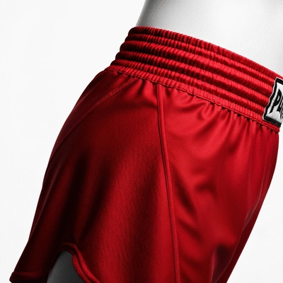 Close-up of kickboxing shorts with dynamic motion blur