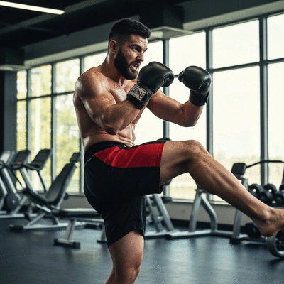 Kickboxer training with focus on strength and endurance